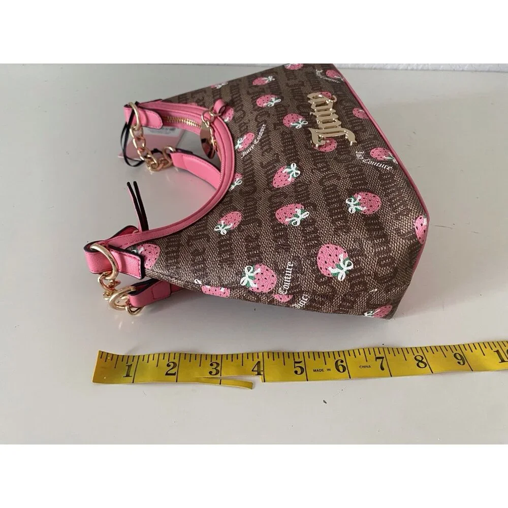 Juicy Couture Berry Sweet Hobo Bag Chestnut Chino‎ W/Strawberry Charm NEW